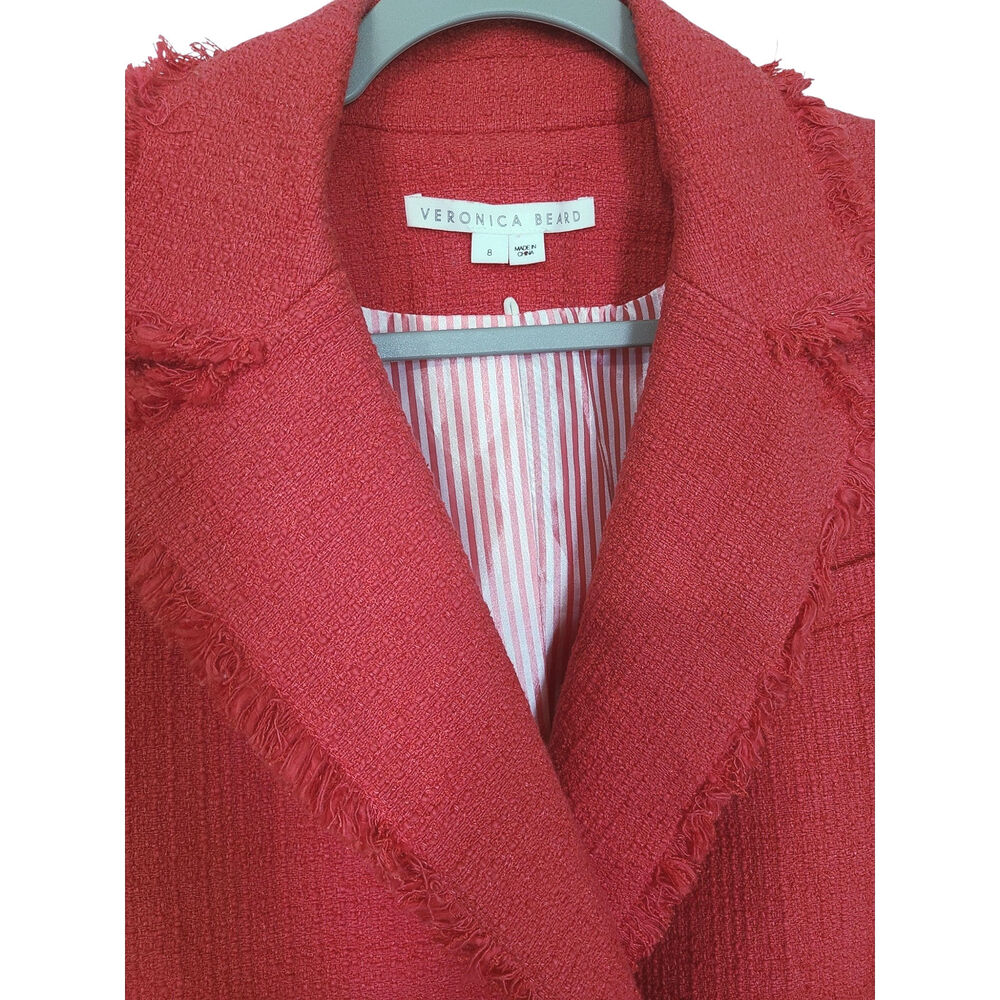 Veronica Beard Nayeli Dickey Jacket Watermelon Pinkish Red Tweed Blazer Size 8 - Picture 3 of 9